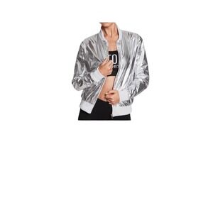 Victoria Secret Sport Liquid Silver Lined Metallic Zip Jacket Pockets Sz M